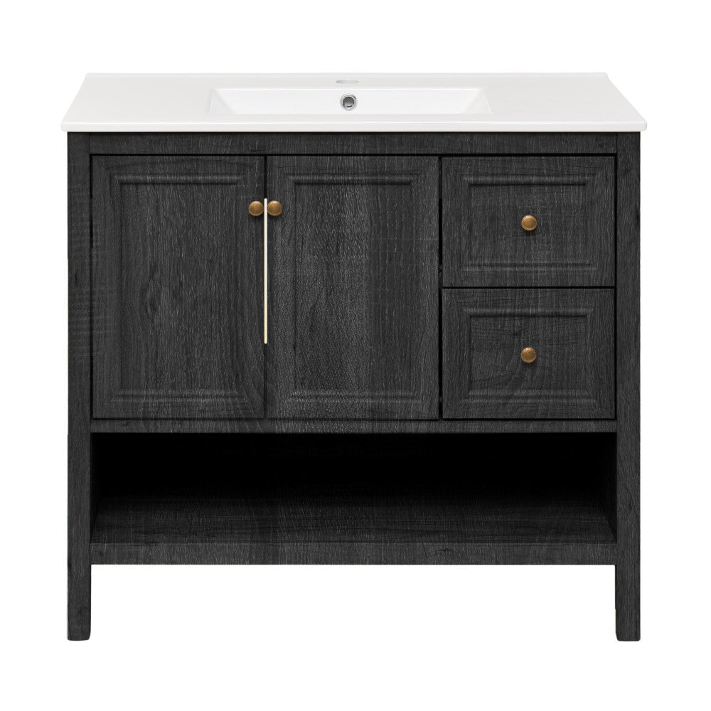 Château 36" Freestanding Bathroom Vanity in Black Oak with Sink Top