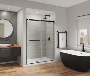 MAAX 136955-810-380-000 Duel Alto 56-59 X 78 in. 8mm Bypass Shower Door for Alcove Installation with GlassShield® glass in Matte Black & Brushed Gold