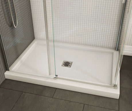 MAAX 420002-502-001-100 B3Square 4834 Acrylic Corner Left Shower Base in White with Center Drain