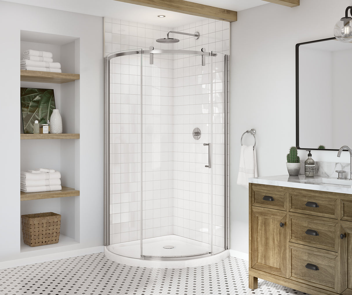 MAAX 139410-900-084-001 Outback Round 36 x 36 x 75 5/8 in. 8mm Sliding Shower Door for Corner Installation with Clear glass in Chrome