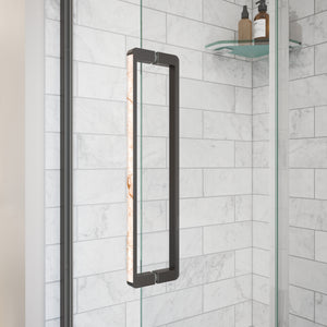 MAAX 135326-900-283-000 Uptown 57-59 x 76 in. 8 mm Pivot Shower Door for Alcove Installation with Clear glass in Dark Bronze & Beige Marble