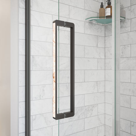 MAAX 135326-900-283-000 Uptown 57-59 x 76 in. 8 mm Pivot Shower Door for Alcove Installation with Clear glass in Dark Bronze & Beige Marble