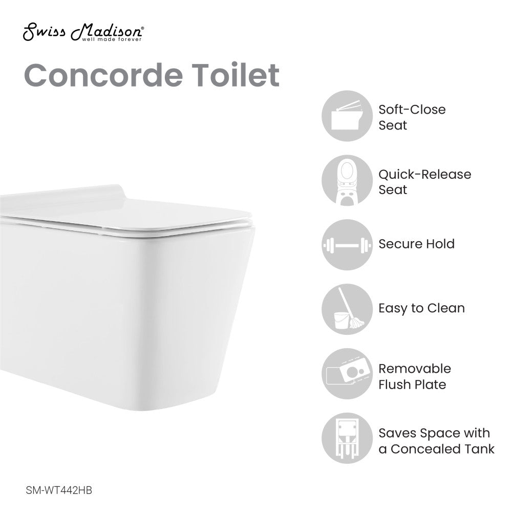 Concorde Wall hung Toilet Bowl, Black Hardware