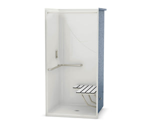 MAAX 106030-000-002-104 OPS-3636 - L-shaped Grab Bar and Seat AcrylX Alcove Center Drain One-Piece Shower in White