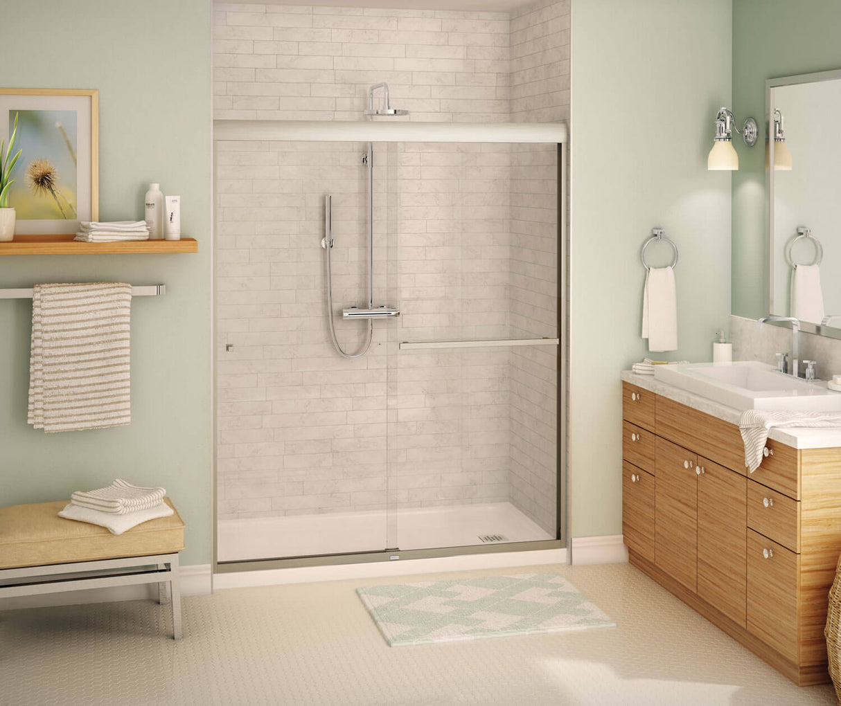MAAX 135672-900-305-000 Aura 55-59 x 71 in. 8 mm Bypass Shower Door for Alcove Installation with Clear glass in Brushed Nickel