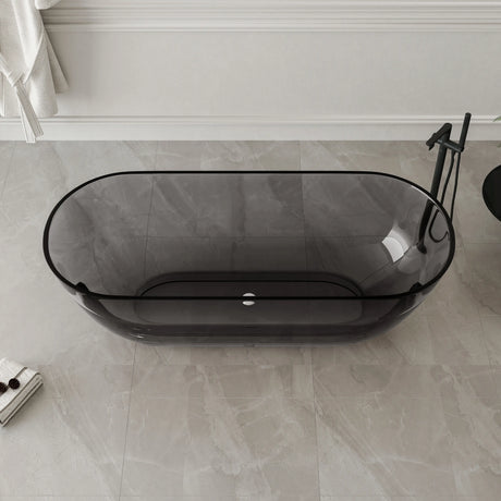 New England Home Goods Anse 69" Freestanding Tub in Gray - Stone Resin Solid Surface