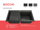 BOCCHI 1618-504-0126 Baveno Lux Undermount 34D in. Double Bowl Granite Composite Kitchen Sink with Integrated Workstation and Accessories in Matte Black