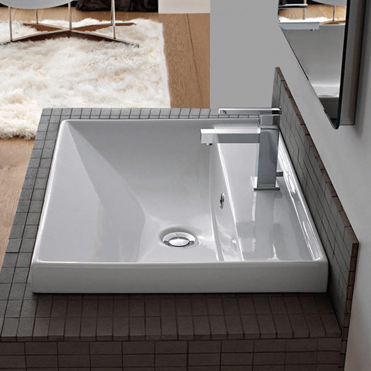 Drop In Bathroom Sink, White Ceramic, Rectangular, Self Rimming Sink