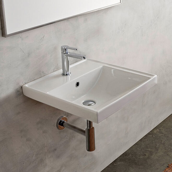 Rectangular White Ceramic Wall Mounted or Drop In Bathroom Sink