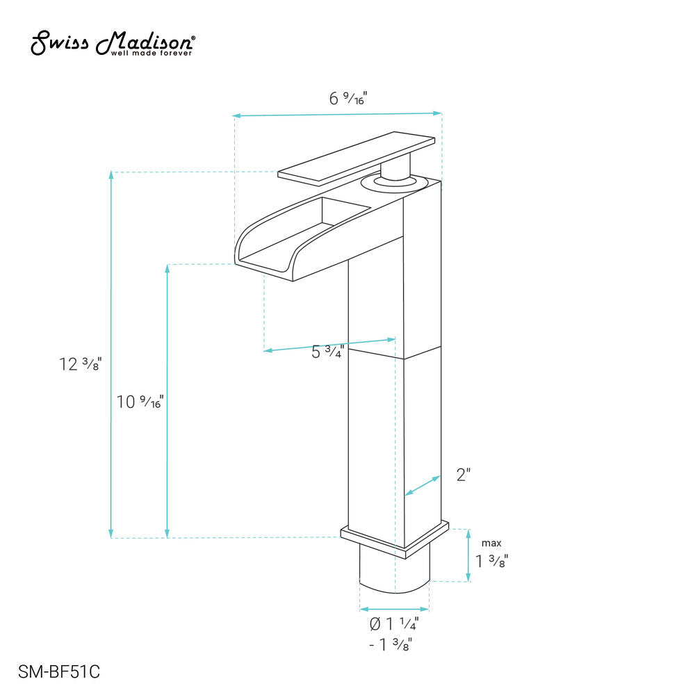 Concorde Single Hole, Single-Handle, High Arc Waterfall, Bathroom Faucet in Chrome