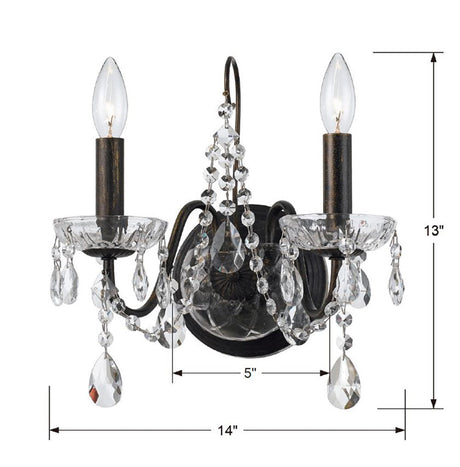Butler 2 Light Hand Cut Crystal English Bronze Sconce 3022-EB-CL-MWP