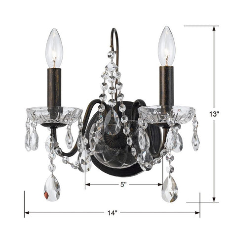 Butler 2 Light Swarovski Strass Crystal English Bronze Sconce 3022-EB-CL-S