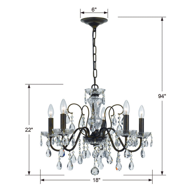 Butler 5 Light Hand Cut Crystal English Bronze Chandelier 3025-EB-CL-MWP