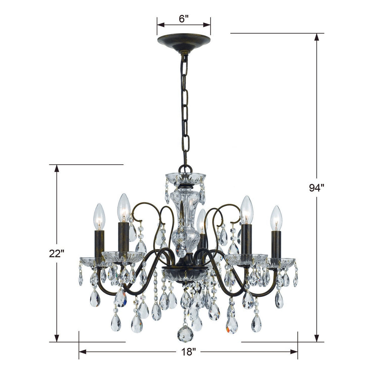 Butler 5 Light Swarovski Strass Crystal English Bronze Chandelier 3025-EB-CL-S