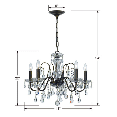 Butler 5 Light Swarovski Strass Crystal English Bronze Chandelier 3025-EB-CL-S