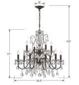 Butler 12 Light Swarovski Strass Crystal English Bronze Chandelier 3029-EB-CL-S