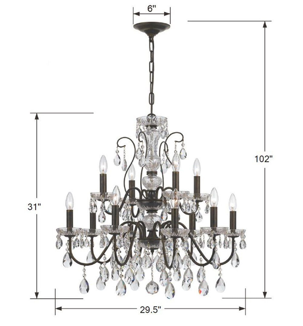 Butler 12 Light Swarovski Strass Crystal English Bronze Chandelier 3029-EB-CL-S