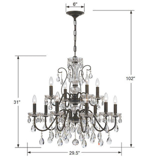 Butler 12 Light Swarovski Strass Crystal English Bronze Chandelier 3029-EB-CL-S