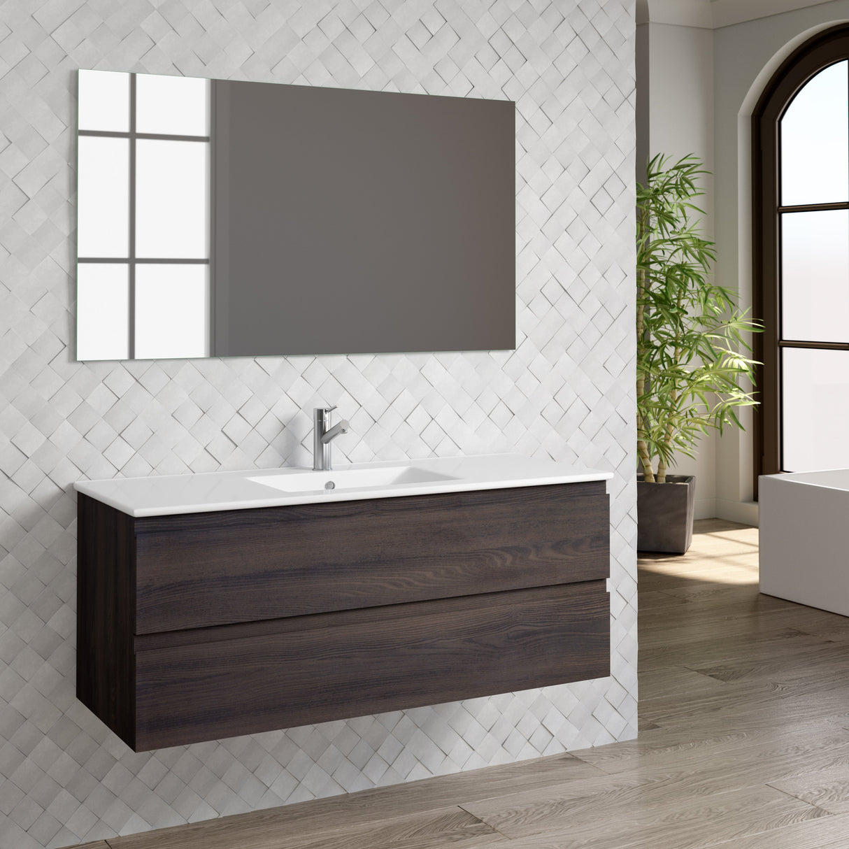 DAX Pasadena Engineered Wood and Porcelain Onix Basin with Vanity Cabinet, 48", Wenge DAX-PAS014813-ONX