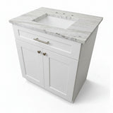 32" Cab-Tec Shaker White Vanity with Fantasy Brown Leathered Natural Stone Top