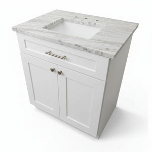 32" Cab-Tec Shaker White Vanity with Fantasy Brown Leathered Natural Stone Top