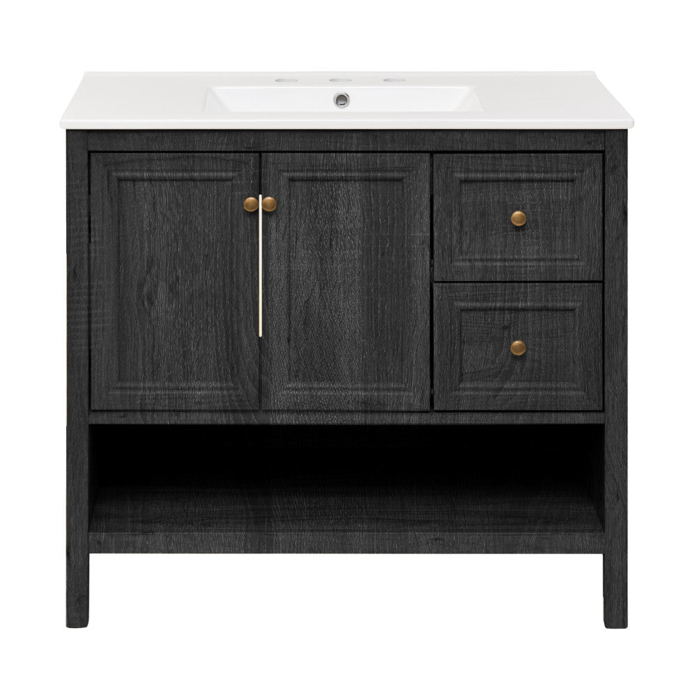 Château 36" Freestanding Bathroom Vanity in Black Oak with 3-Hole Widespread Sink Top