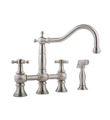 Canterbury Straight Double Handle Widespread Bridge Faucet with Side Spray Finish: Polished, Handle Type: Metal Cross Handles