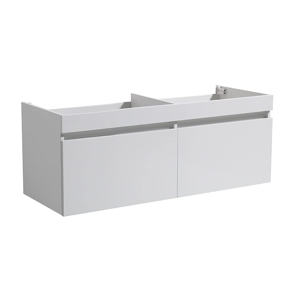 Fresca FCB8042WH Fresca Mezzo 60" White Wall Hung Double Sink Modern Bathroom Cabinet