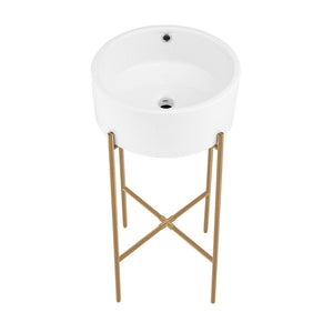Monaco 16.5" Round Console Sink, White Basin Brushed Gold Legs