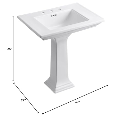 Kohler 2268-8-0 Memoirs Stately 30" pedestal bathroom sink with widespread faucet holes, White