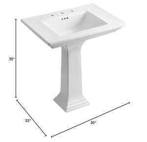 Kohler 2268-8-0 Memoirs Stately 30" pedestal bathroom sink with widespread faucet holes, White