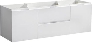 Fresca FCB8360WH-D Fresca Valencia 60" Glossy White Wall Hung Double Sink Modern Bathroom Cabinet