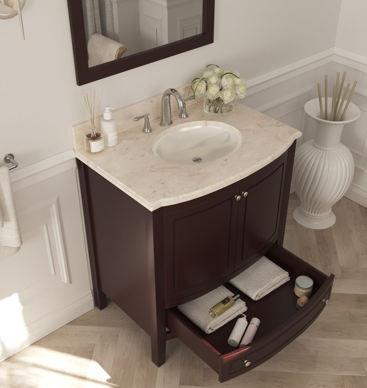 Estella 32" Brown Bathroom Vanity with Jerusalem Gold Marble Countertop Laviva 3130709-32B-JG