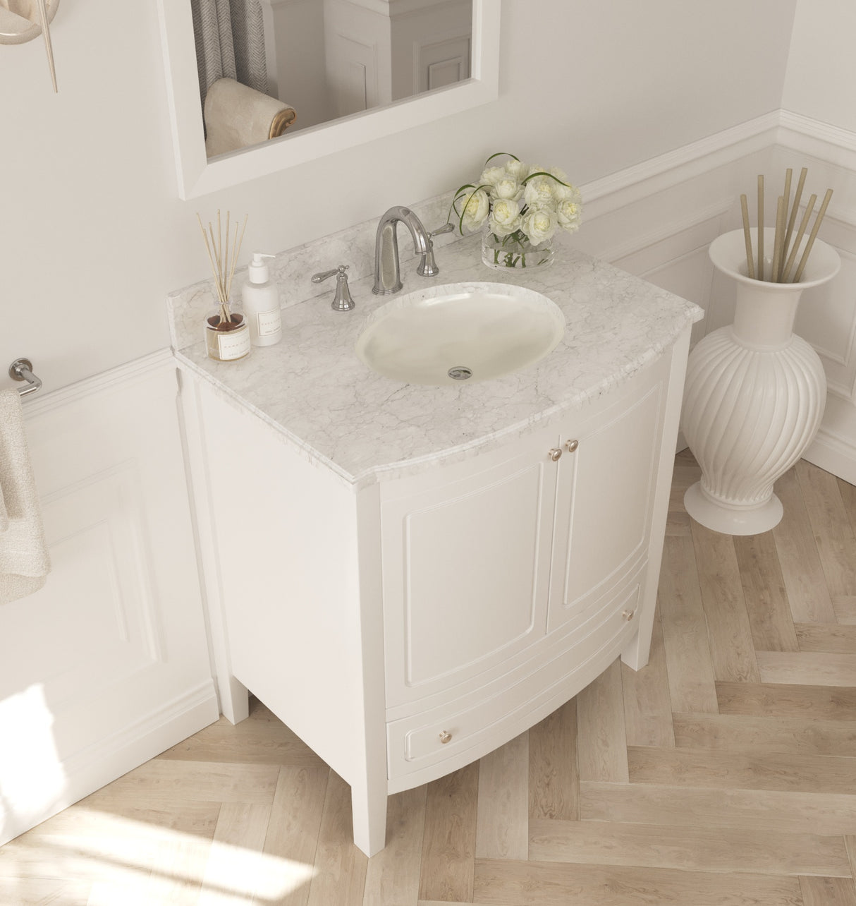 Estella 32" White Bathroom Vanity with White Carrara Marble Countertop Laviva 3130709-32W-WC