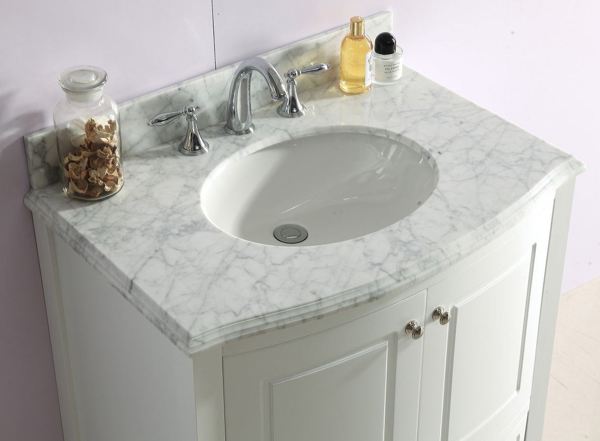 Estella 32" White Bathroom Vanity with White Carrara Marble Countertop Laviva 3130709-32W-WC