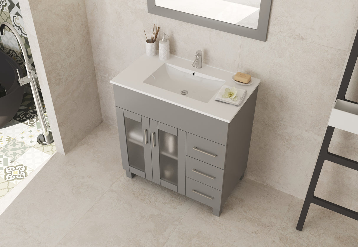 Nova 32" Grey Bathroom Vanity with White Ceramic Basin Countertop Laviva 31321529-32G-CB