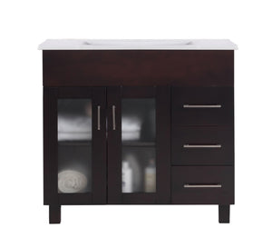 Nova 36" Brown Bathroom Vanity with White Ceramic Basin Countertop Laviva 31321529-36B-CB