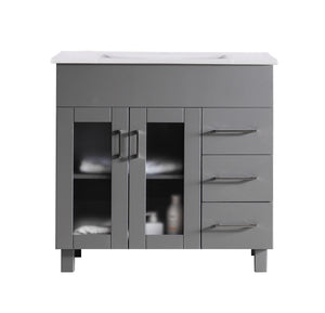 Nova 36" Grey Bathroom Vanity with White Ceramic Basin Countertop Laviva 31321529-36G-CB