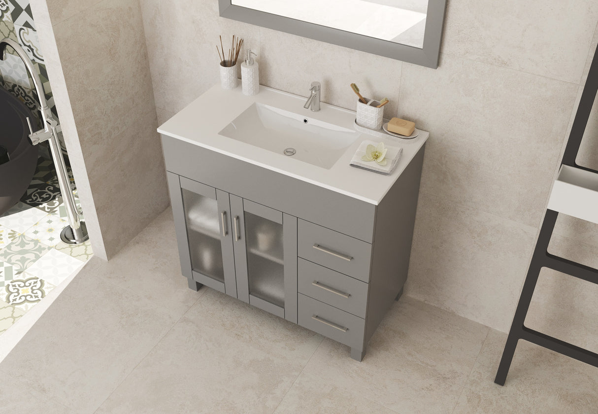 Nova 36" Grey Bathroom Vanity with White Ceramic Basin Countertop Laviva 31321529-36G-CB