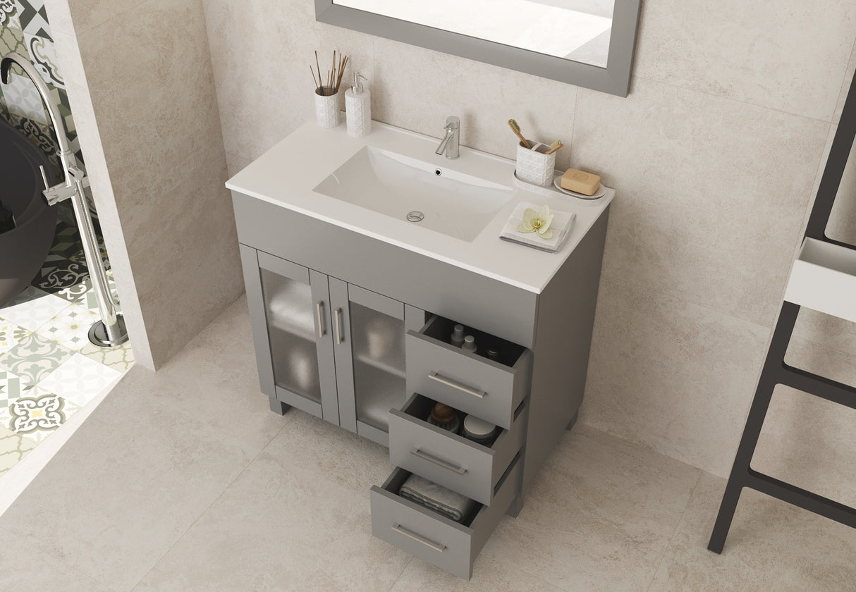 Nova 36" Grey Bathroom Vanity with White Ceramic Basin Countertop Laviva 31321529-36G-CB