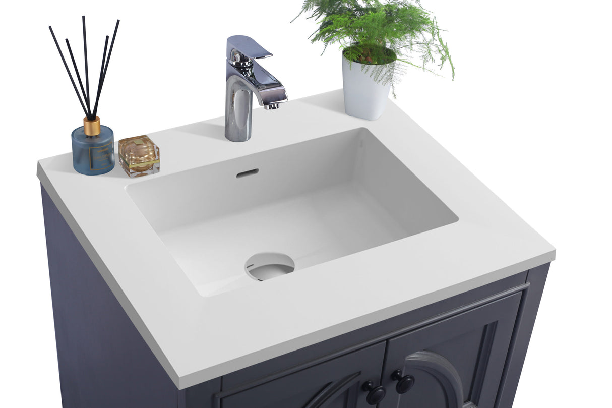 Odyssey 24" Maple Grey Bathroom Vanity with Matte White VIVA Stone Solid Surface Countertop Laviva 313613-24G-MW