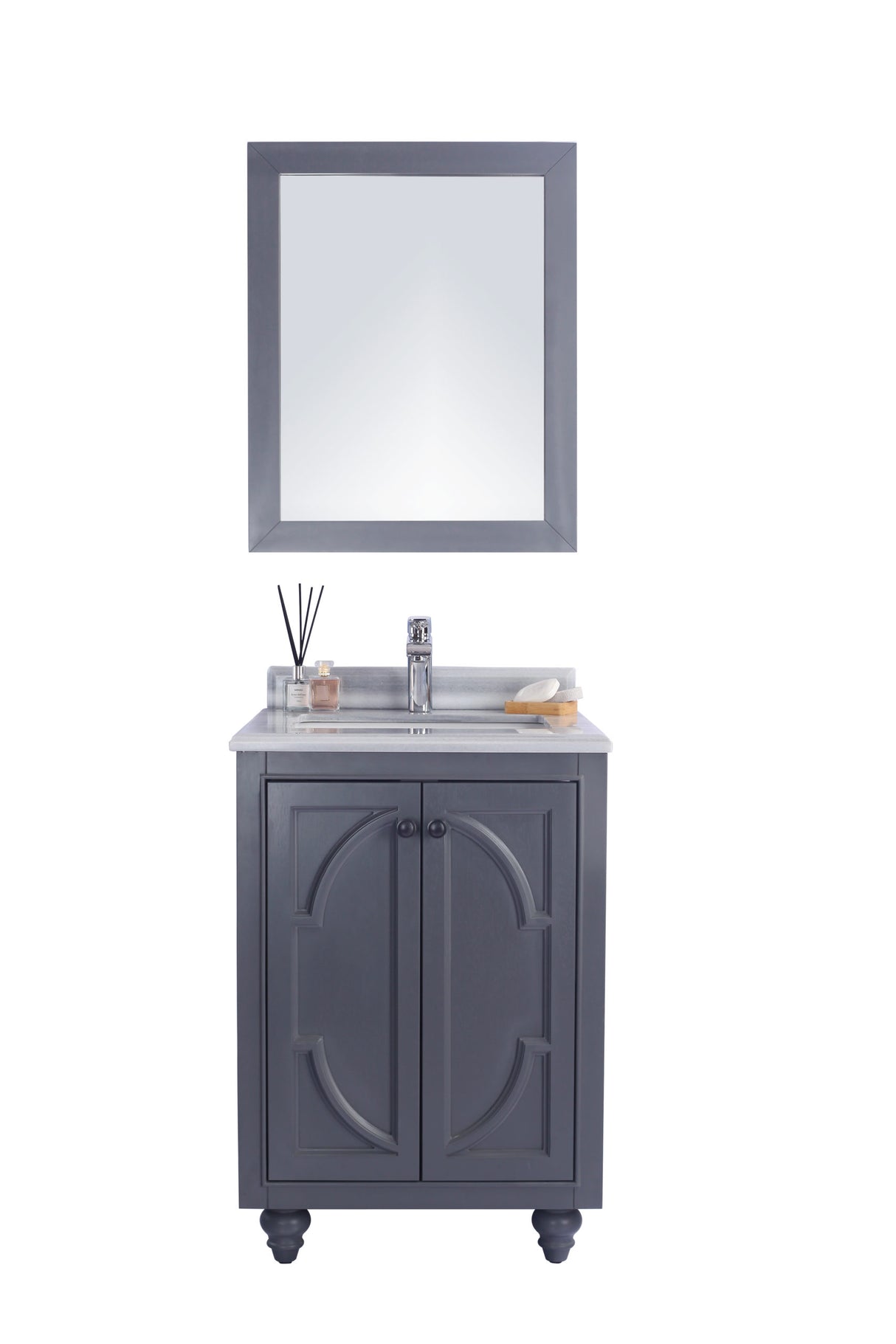 Odyssey 24" Maple Grey Bathroom Vanity with White Stripes Marble Countertop Laviva 313613-24G-WS