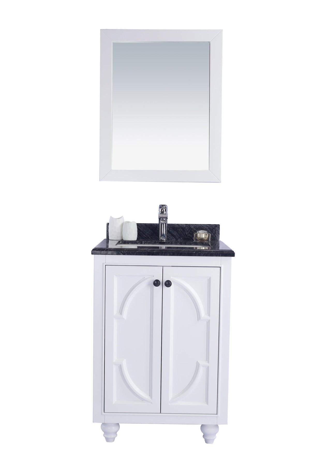 Odyssey 24" White Bathroom Vanity with Black Wood Marble Countertop Laviva 313613-24W-BW