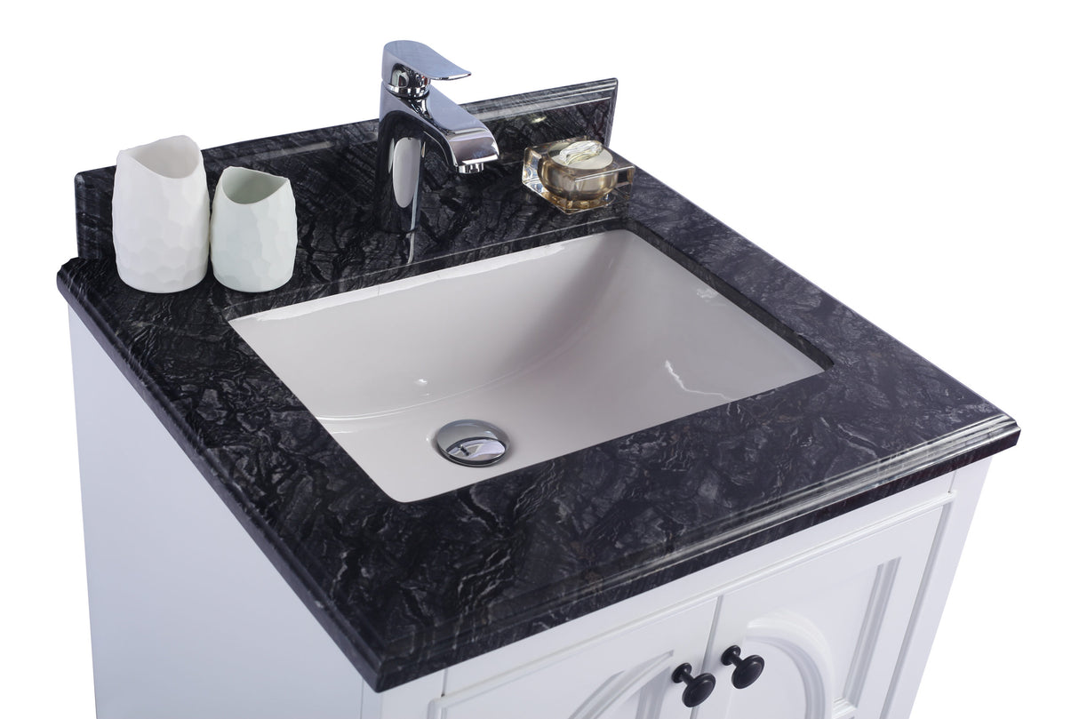 Odyssey 24" White Bathroom Vanity with Black Wood Marble Countertop Laviva 313613-24W-BW