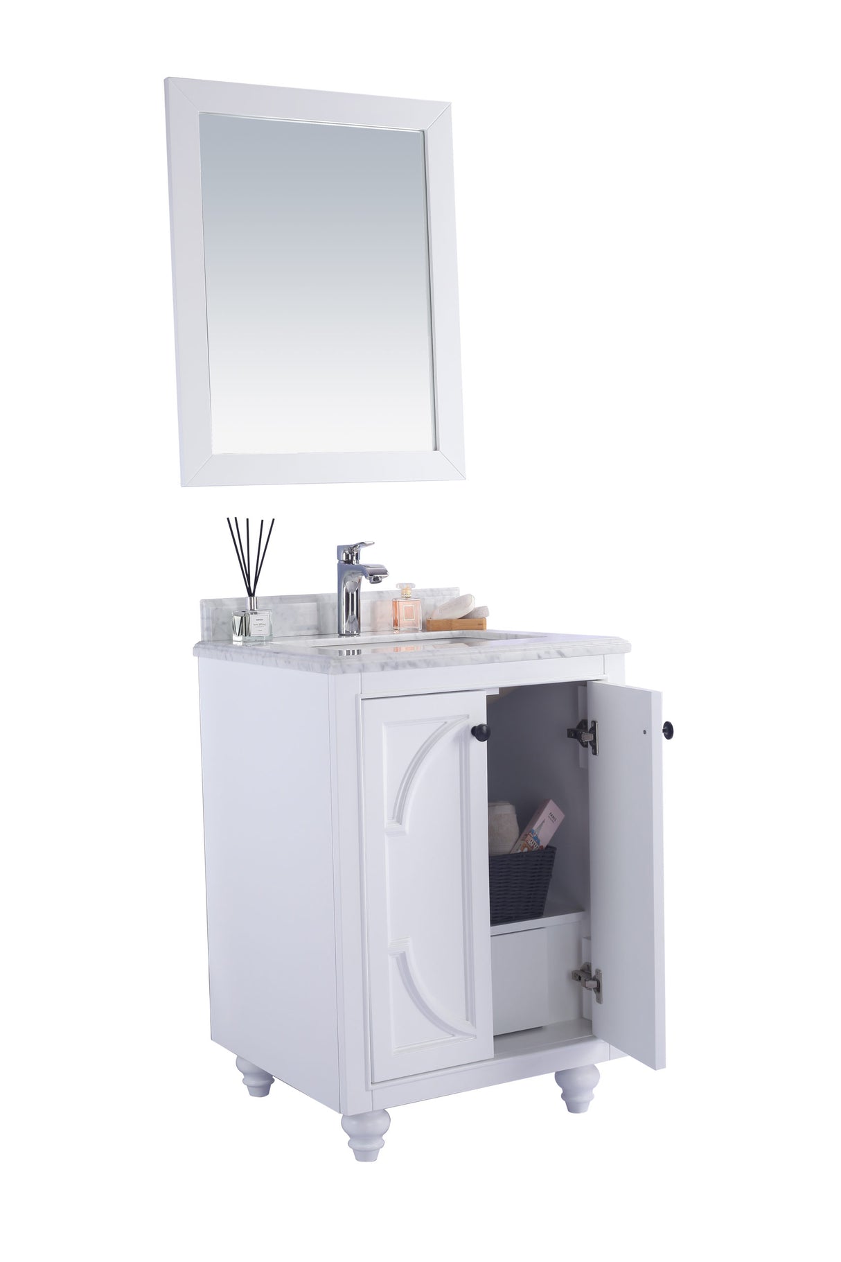 Odyssey 24" White Bathroom Vanity with White Carrara Marble Countertop Laviva 313613-24W-WC