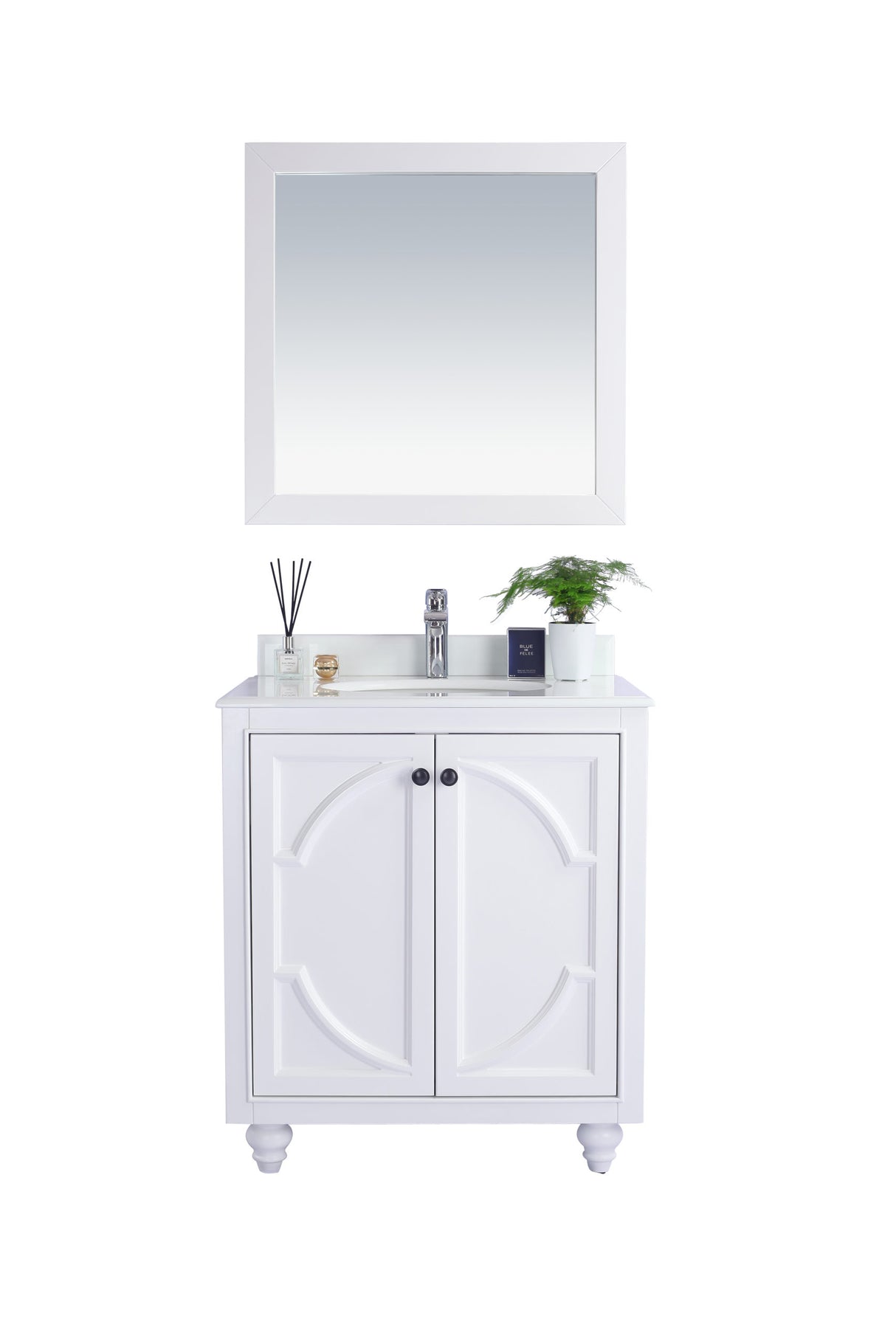 Odyssey 30" White Bathroom Vanity with Pure White Phoenix Stone Countertop Laviva 313613-30W-PW