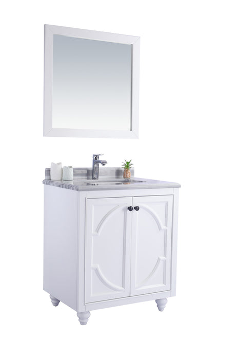 Odyssey 30" White Bathroom Vanity with White Stripes Marble Countertop Laviva 313613-30W-WS