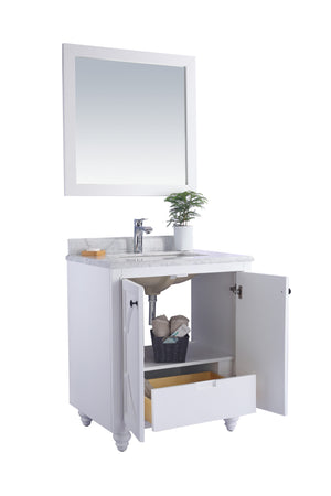 Odyssey 30" White Bathroom Vanity with White Stripes Marble Countertop Laviva 313613-30W-WS