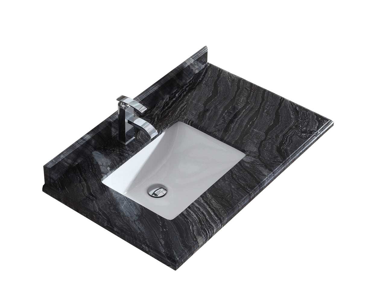 Odyssey 36" Single Hole Black Wood Marble Countertop with Left Offset Rectangular Ceramic Sink Laviva 313613-36-BW