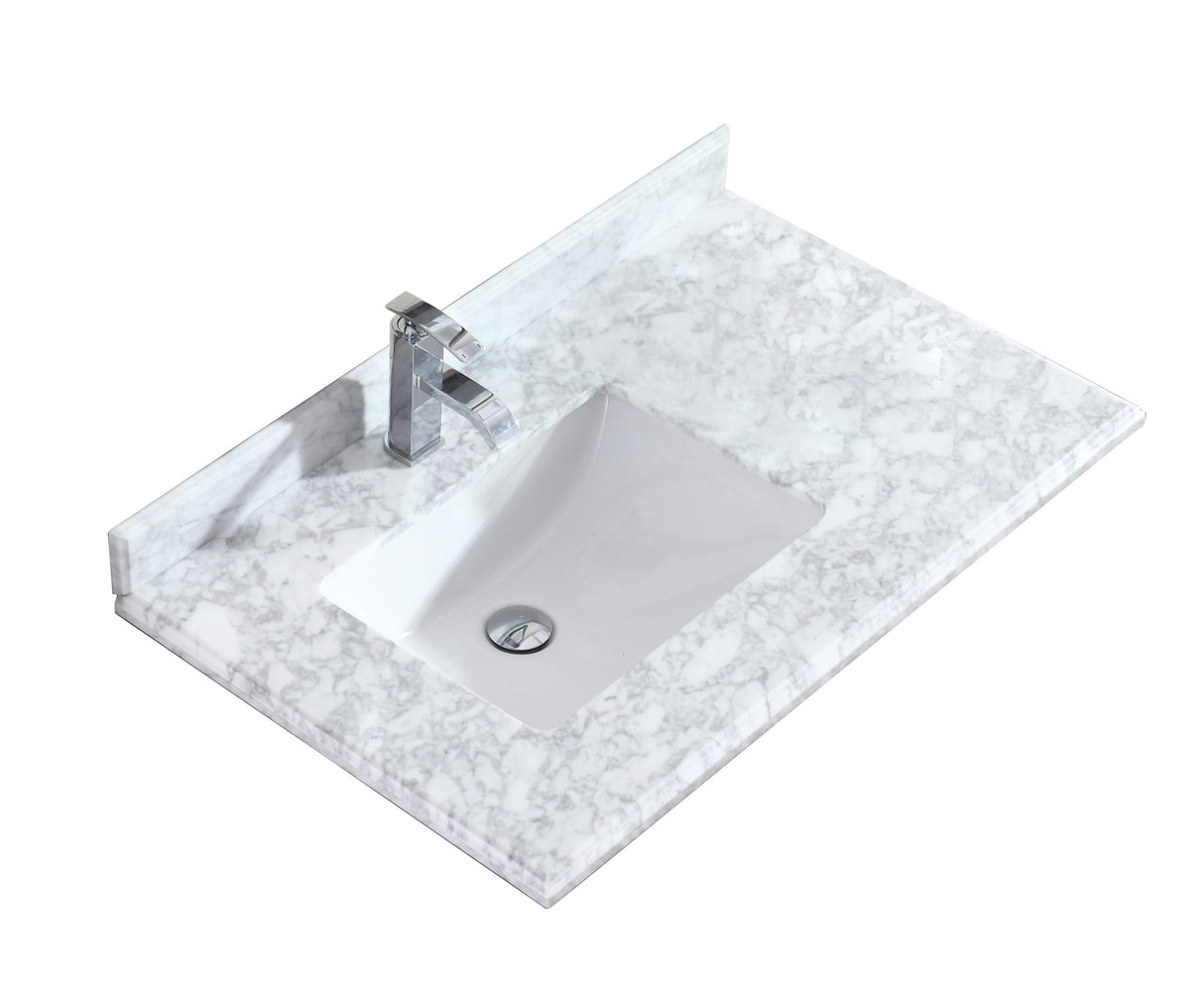 Odyssey 36" Single Hole White Carrara Marble Countertop with Left Offset Rectangular Ceramic Sink Laviva 313613-36-WC